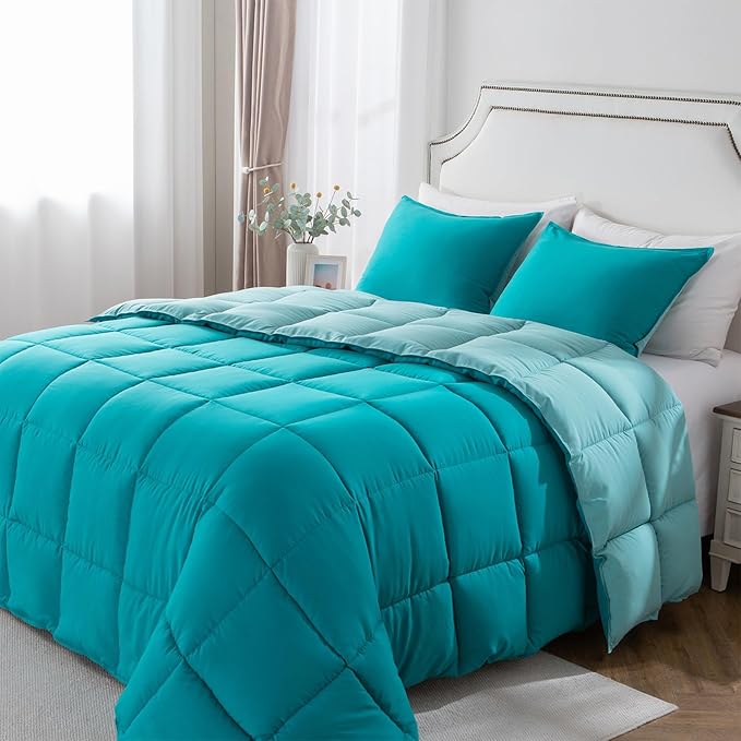 KASENTEX California King Comforter Set – Reversible Dual Color – Goose Down Alternative – Ultra-Soft, Lightweight, Machine Washable, Maintain Fluffiness, All Season Warmth (Blue/Teal)