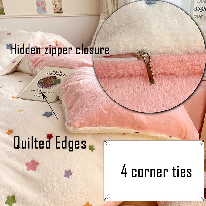 MorroMorn Twin Bedding Sets, Little Twinkle Stars Duvet Cover Set, Fluffy Comforter Covers Blanket Ultra Soft Kawaii Cute Unicorn for Girls Kids Toddler Teen Women Twin/Twin XL Size