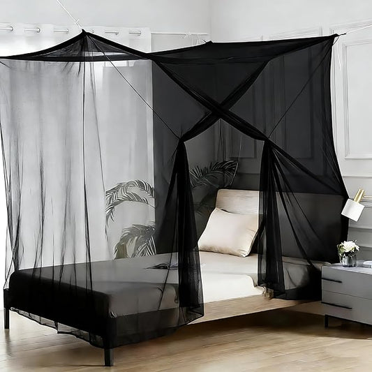 Canopy Bed Curtains 4 Corners Mosquito Net Mosquiteros para Camas Bed Canopies Netting Bed Drapes Rectangular Mosquito Mesh for Patio Gothic Outdoor Travel Home Decor（L75 X W35 X H63,1 Opening,Black）