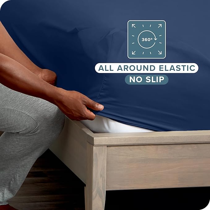 Bare Home 5-Pack Fitted Bottom Sheets Twin Extra Long - Premium 1800 Ultra-Soft Wrinkle Resistant Microfiber - Deep Pocket (Twin XL, Dark Blue)