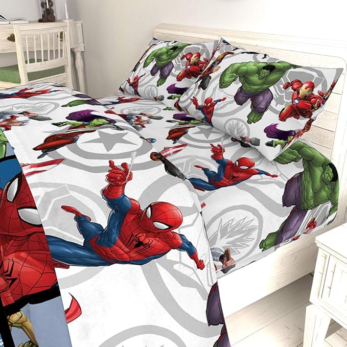 Jay Franco Kids Sheet Set with Fitted, Flat Sheets & Pillow Cover - Ultra-Soft Bedding with Pillowcase for Room Decor, Multi - Avengers, 3 Piece Twin