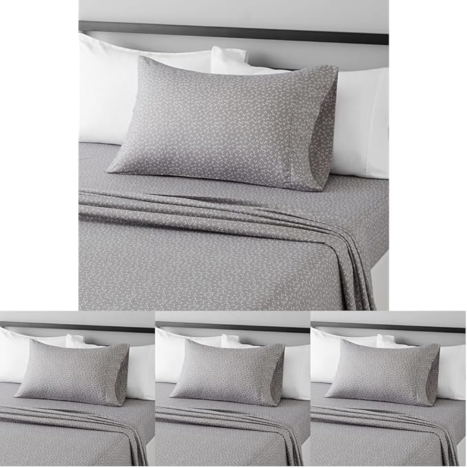 Amazon Basics Lightweight Breathable Brushed Microfiber Wrinkle Resistant 3-Piece Bed Sheet Set with 14-Inch Deep Pockets,Twin,Gray Arrows,Printed,(Pack of 4)