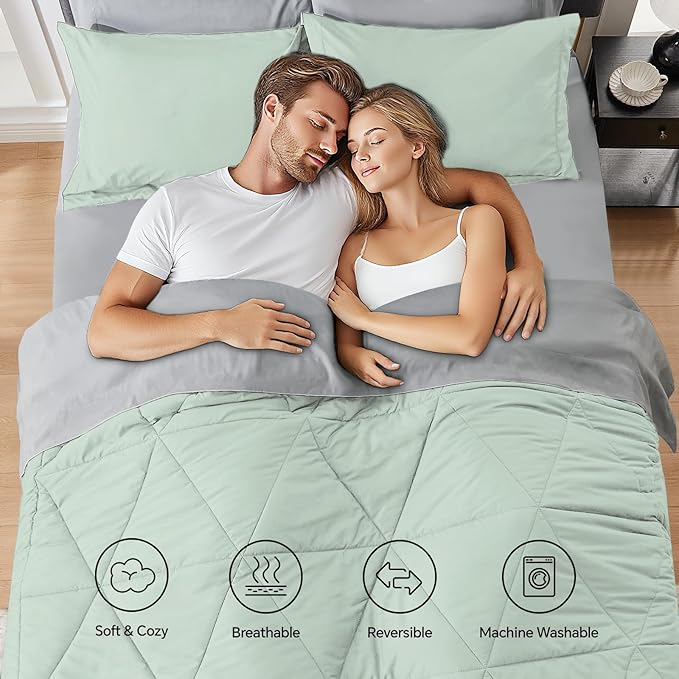 BEDELITE Twin XL Comforter Set 5 Pieces Bed in A Bag - Soft Microfiber Reversible Twin Extra Long Sage Green Bed Set with Comforters, Sheets, Pillowcase & Sham, Cozy Bedding Sets for College Dorm Room