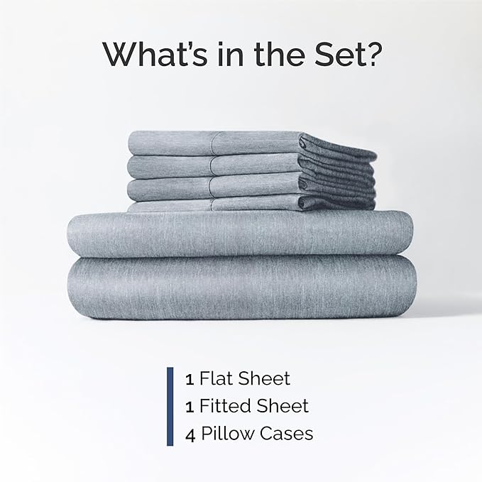 King 6 Piece Sheet Set - Comfy Breathable & Cooling - Soft Hotel Luxury Bedding Set with 8-16 Inch Deep Pockets - 1 Flat & 1 Fitted Sheet & 4 Pillowcases - Wrinkle Free & Easy Care - Heathered Blue