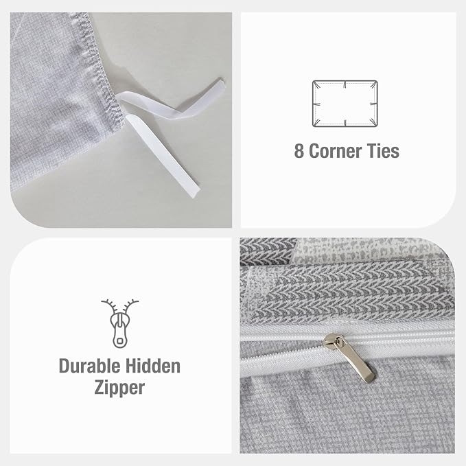 Lekesky Grey Duvet Cover Queen Size, Abstract Geometric Print Queen Comforter Cover, 3 Pieces Soft Microfiber Modern Bedding Set with 2 Pillowcases 20"x26" (No Comforter)