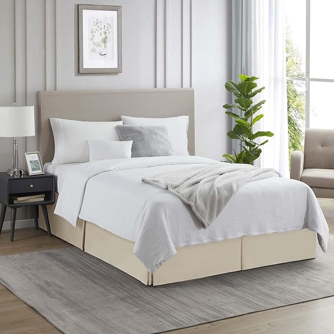 Nestl Cream Bed Skirt Queen Size - Queen Bed Skirt 14 Inch Drop - Brushed Microfiber - Hotel Quality Pleated Bed Skirt - Shrinkage & Fade Resistant