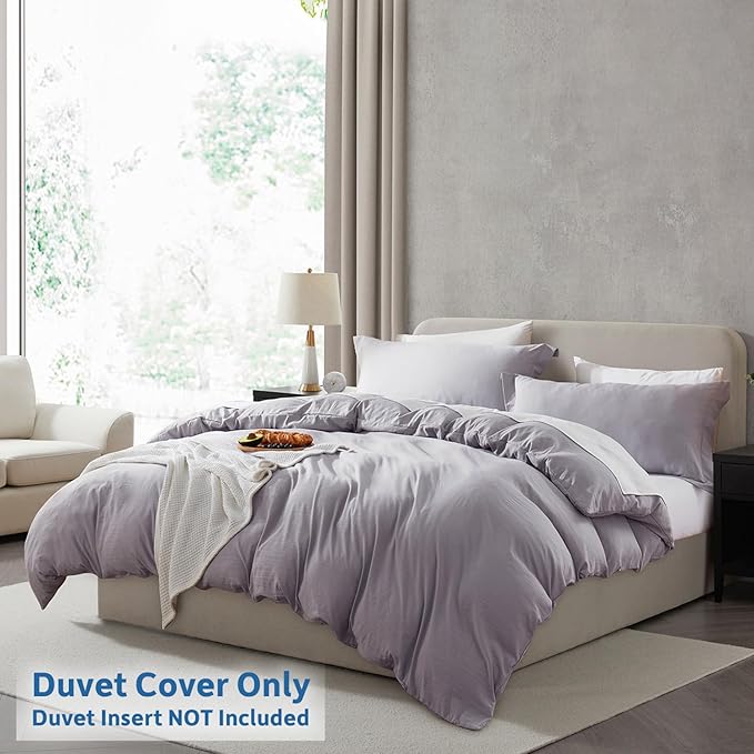 Nestl Grey Lavender Duvet Cover King Size - Soft Prewashed King Duvet Cover Set, 3 Piece, with Zipper Closure, 1 Duvet Cover 104x90 inches and 2 Pillow Shams