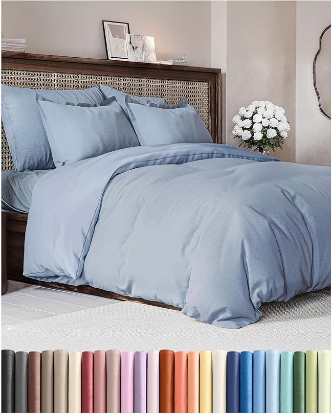 Duvet Cover Cal King Size - Extra Soft Cal King Size Duvet Cover - Lightweight, Breathable & Fade Free with Zipper Closures and Ties - 104" x 98" Inches - (Heathered Blue) Comforter Not Included