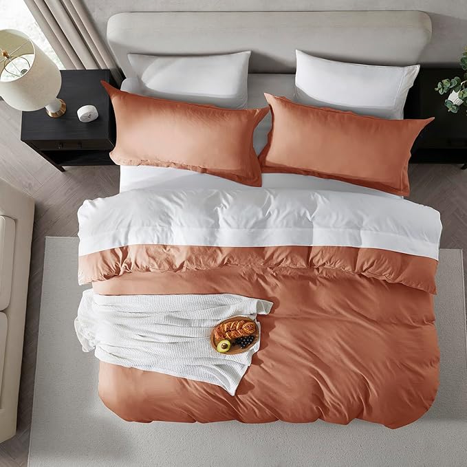 Nestl Rust Duvet Cover Queen Size - Soft Prewashed Queen Duvet Cover Set, 3 Piece, with Zipper Closure, 1 Duvet Cover 90x90 inches and 2 Pillow Shams