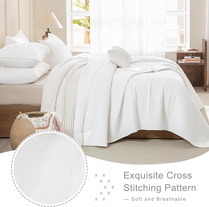 Lady Ann Oversized King Quilt 120x120, White Oversized King Bedspreads Set for Bed, Lightweight & Soft Farmhouse Coverlet All Season Extra Large 3 Pcs Quilted Bedding Sets