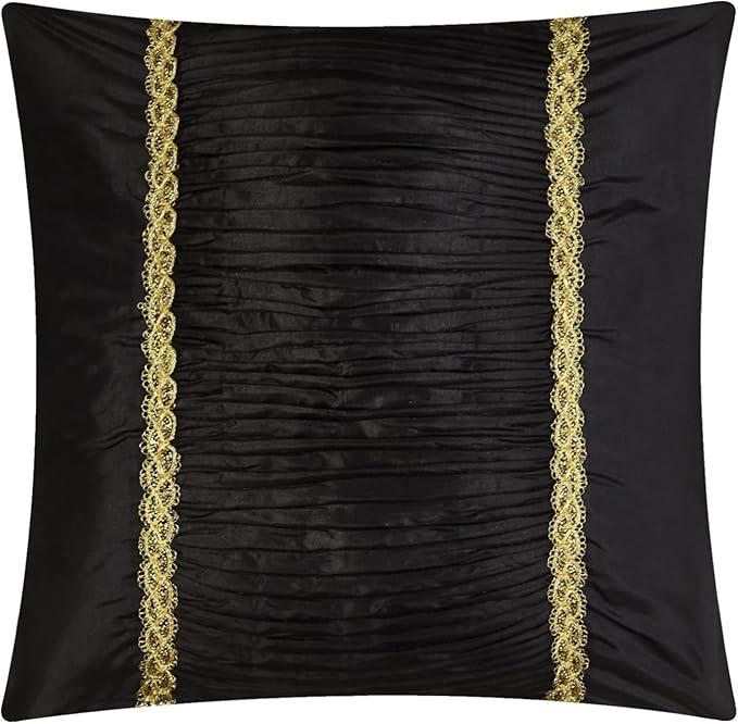 Grand Avenue Jacquard Floral Comforter Set, 7 Pieces California King Black Bedding Set, Matching Pillows & Shams, Bed Skirt, Ultra-Soft, Lightweight Microfiber