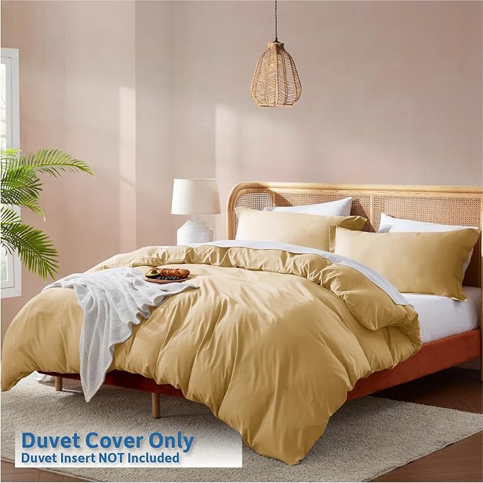 Nestl Camel Gold Duvet Cover Queen Size - Soft Double Brushed Queen Duvet Cover Set, 3 Piece, with Button Closure, 1 Duvet Cover 90x90 inches and 2 Pillow Shams