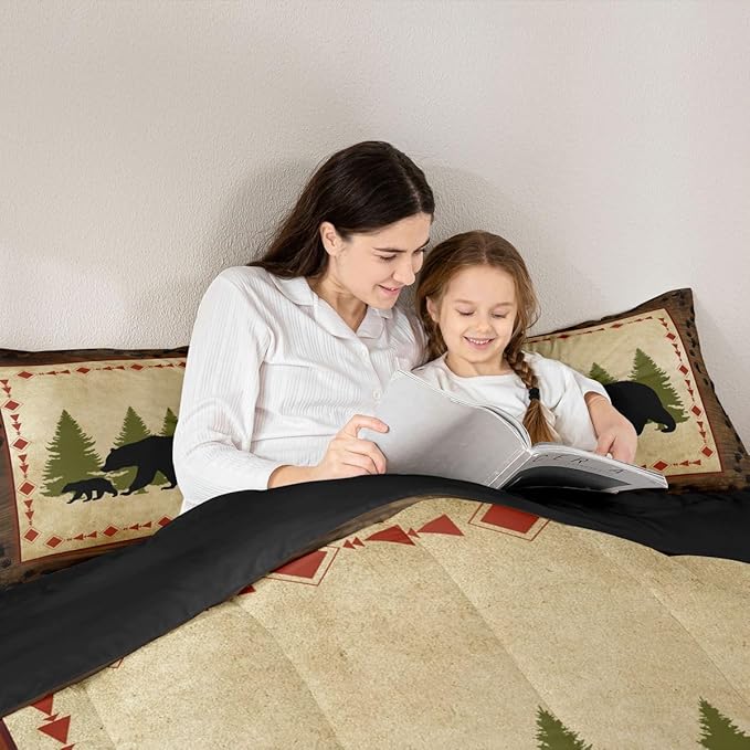 Bear Comforter Set King Size Rustic Farmhouse Bear Wildlife Bedding Wild Bear Bedding Comforter Sets Country Cabin Lodge Decor Down Comforter Nature Woodland Bear Paw Print Duvet Insert Brown Green
