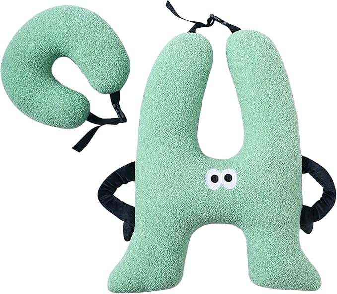 Car Pillow for Kids,H-Shaped Adjustable Travel Neck Pillow for Sleeping,Soft Plush Support for Head & Neck, Long Road Trip Essentials for Boys Girls(Green)