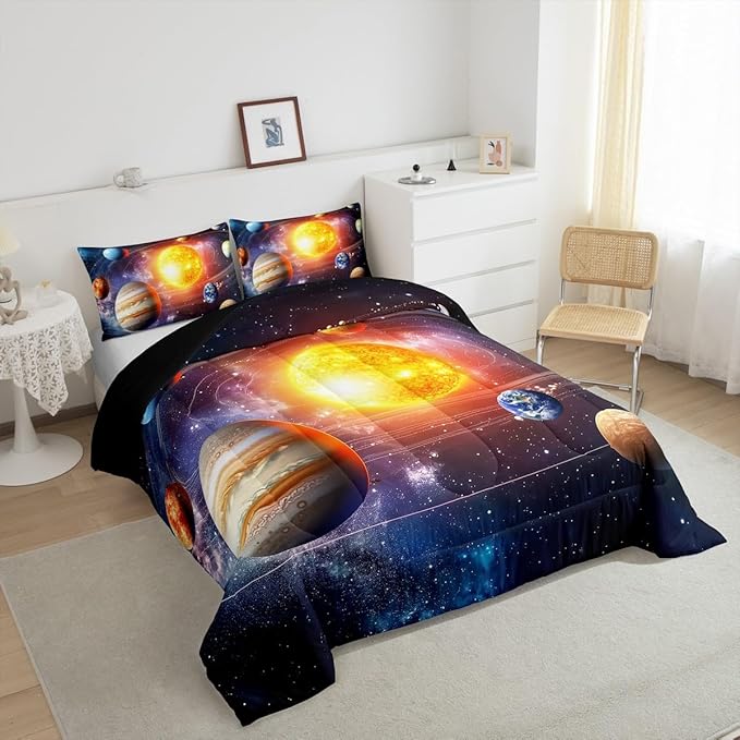 Erosebridal Solar System Bedding Set Queen Galaxy Space Comforter Set for Kids Boys Toddler Outer Space Room Decor Nebula Planets Orbit Comforter Celestial Universe Stars Quilt Duvet 2 Pillowcases