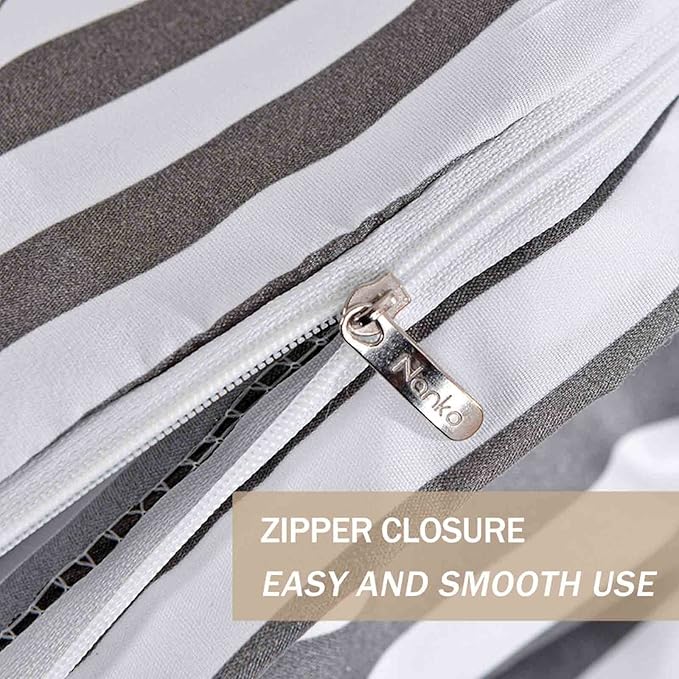 Nanko Striped King Size Duvet Cover Set, White and Grey Stripe Print Pattern 3 PCS - Microfiber Bedding Sets Comforter Cover Zip, Tie - Modern Farmhouse Style for Men and Women Teen, 104 X 90 in Gray