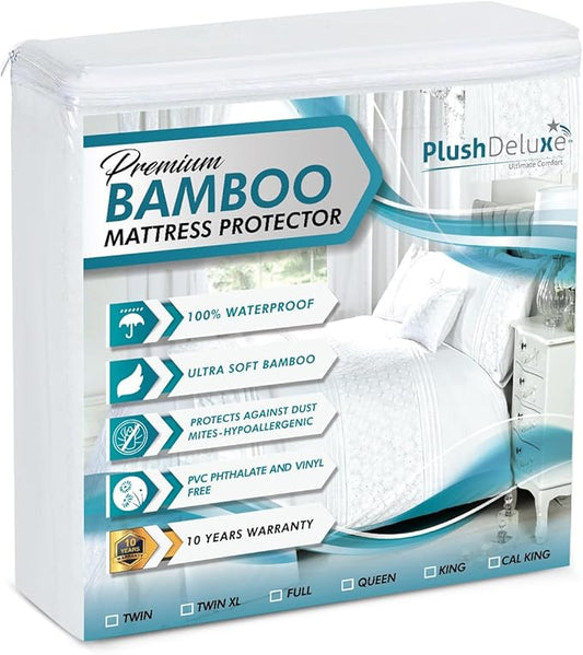 PlushDeluxe Premium Viscose Mattress Protector – Cal-King Size, Waterproof, & Ultra Soft Breathable Noiseless Washable Bed Mattress Cover for Comfort & Protection 72X84 Inches