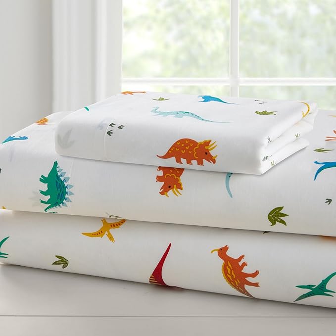 Wildkin 100% Cotton Toddler Sheet Set – Soft & Cozy Bed Sheets - Jurassic Dinosaurs