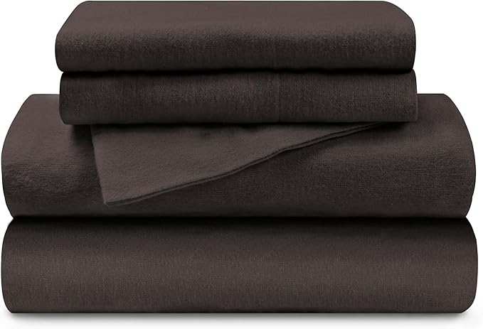 Superior Flannel Cotton Bed Sheet Set, Set Includes: One Flat Sheet, One Fitted Sheet and Two Pillowcases, Breathable, Modern Solid Classic, California King, Charcoal