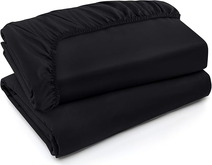 Utopia Bedding Twin Fitted Sheets - Bulk Pack of 2 Bottom Sheets - Soft Brushed Microfiber - Deep Pockets - Shrinkage & Fade Resistant - Easy Care (Twin, Black)