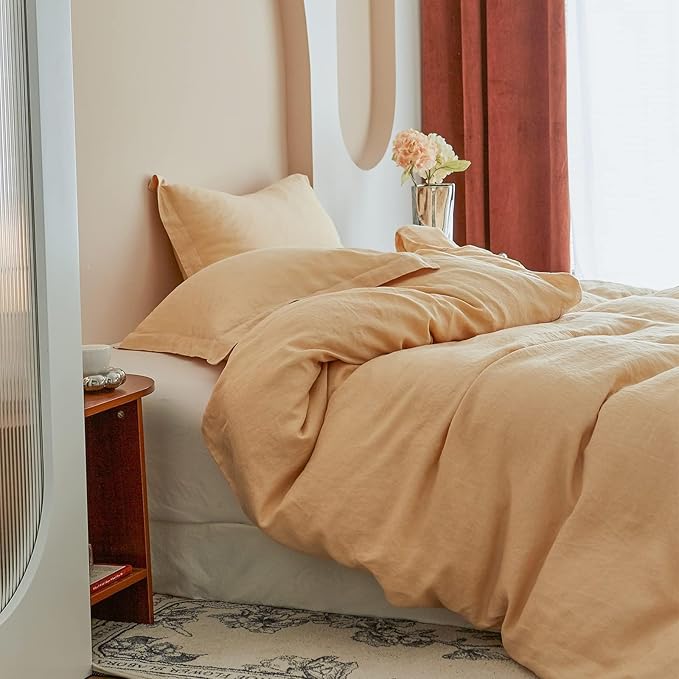 Simple&Opulence 100% Linen Duvet Cover Set, 3 PCS Natural French Flax Sand Duvet Cover King Size, Breathable Soft Comfy Linen Bedding Comforter Cover with 2 Pillowcases(Sand, 104"x92")