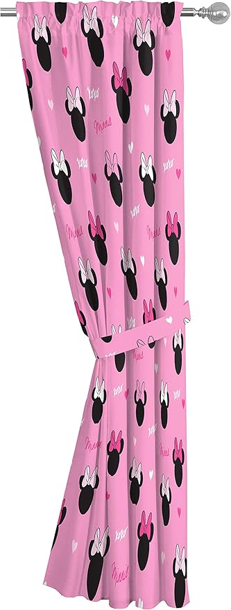 Jay Franco Disney Minnie Mouse Hearts N Love 63" inch Drapes - Beautiful Room Décor & Easy Set Up, Bedding - Curtains Include 2 Tiebacks, 4 Piece Set (Official Disney Product)