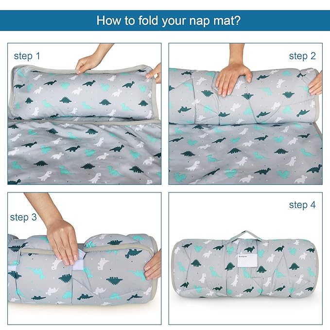 Toddler Nap Mat with Blanket 50" x 21" x 1.5", Nap Mat for Boys Girls Super Soft and Cozy, Kids Sleeping Bag for Preschool, Daycare, Toddler Sleeping Bag, Gray