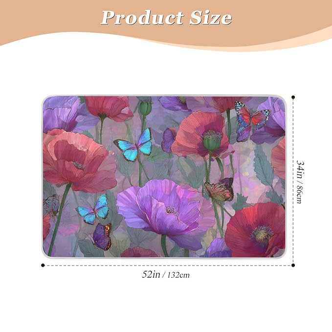 Waterproof Bed Pad Reusable Changing Pad Toddler Mattress Protector Large Pee Pad Baby Diaper Pad Soft Washable Liner Purple Red Poppy Butterfly