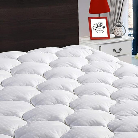 LEISURE TOWN Cotton Full Mattress Pad Fitted Quilted Mattress Cover Pillow Top Mattress Topper Cooling Soft Breathable Mattress Protector with 8-21 Deep Pocket,Machine Washable (54x75 White)