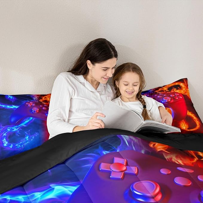 Ice Fire Dragon Comforter Set for Boys Teens Kids Gamer Games Room Decor Bedding Set Blue Red Gaming Gamepad Down Comforter ,Fairy Tale Animals Theme Room Decor 2Pcs Duvet Insert King Size,Soft