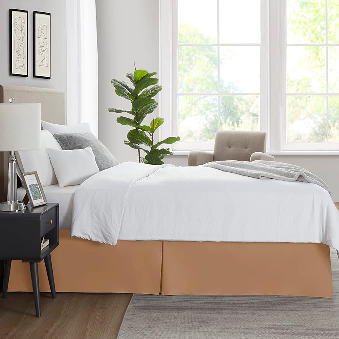 Nestl Light Brown Full XL Bed Skirt - Full XL Size Bed Skirt 14 Inch Drop - Brushed Microfiber Bed Skirts - Hotel Quality Pleated Bed Skirt - Shrinkage & Fade Resistant