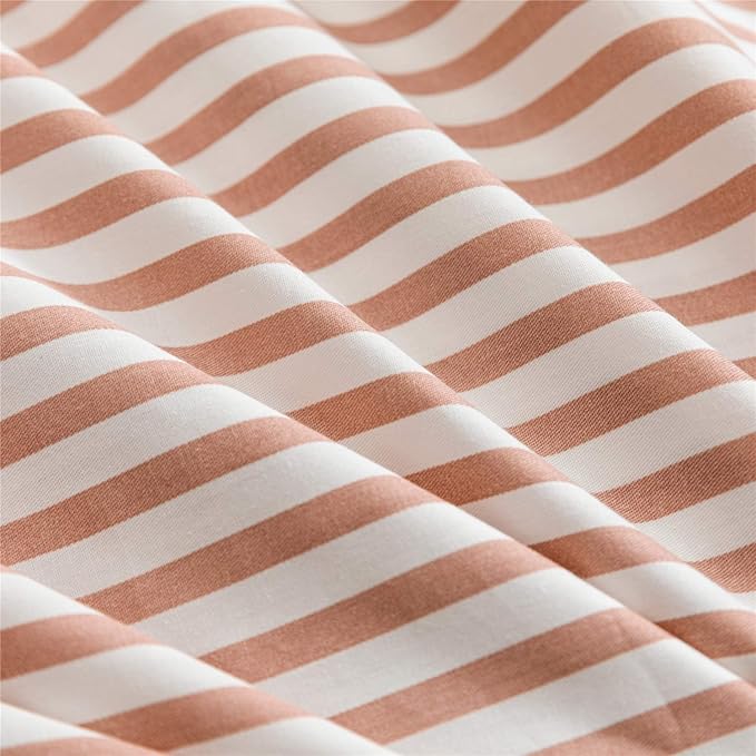 JELLYMONI 100% Natural Cotton 3pcs Striped Duvet Cover Sets,White Duvet Cover with Pink Stripes Pattern Printed Comforter Cover,with Zipper Closure & Corner Ties(Full Size)