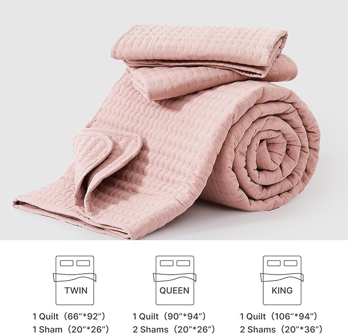 WRENSONGE King Size Quilt-3 Pieces Lightweight Bedspreads Rust Pink King Quilt Bedding Set for All Seasons, Soft Summer Coverlet with 2 Pillow Shams Suitable for Bed, Couch, Quilt Blanket