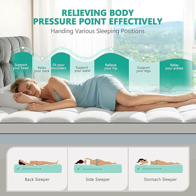 Dual Layer 4 Inch Memory Foam Mattress Topper Twin Size - 2 Inch Cooling Gel Memory Foam Plus 2 Inch Pillow Top Thick Mattress Pad - Pressure-Relieving Comfort