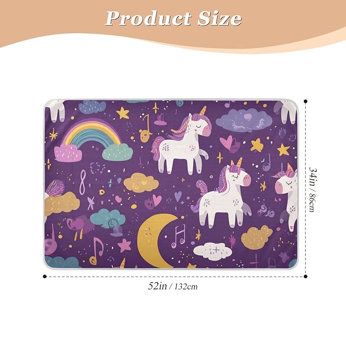 Waterproof Bed Pad Reusable Changing Pad Toddler Mattress Protector Large Pee Pad Baby Diaper Pad Soft Washable Liner Dark Purple Unicorn Rainbow Music Note