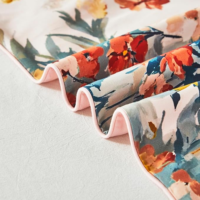 URBONUR Floral Duvet Cover Set Full Size 3 Pieces 100% Cotton Silky Sateen Wildflowers Comforter Cover with 2 Pillowcases Soft & Breathable Bedding Sets