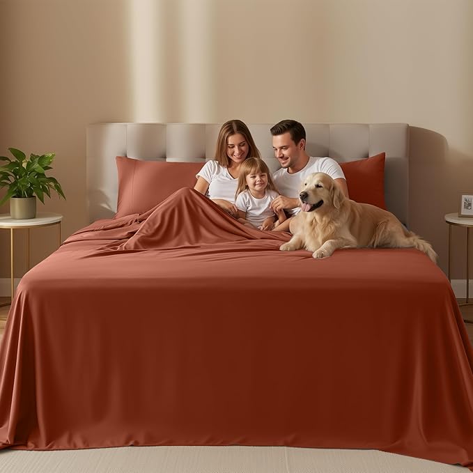 Utopia Bedding King Sheet Set – 4 Piece Bed Sheets for King Size Bed, Soft and Breathable Microfiber, Includes 1 Fitted Sheet, 1 Flat Sheet and 2 Pillowcases (Orange)