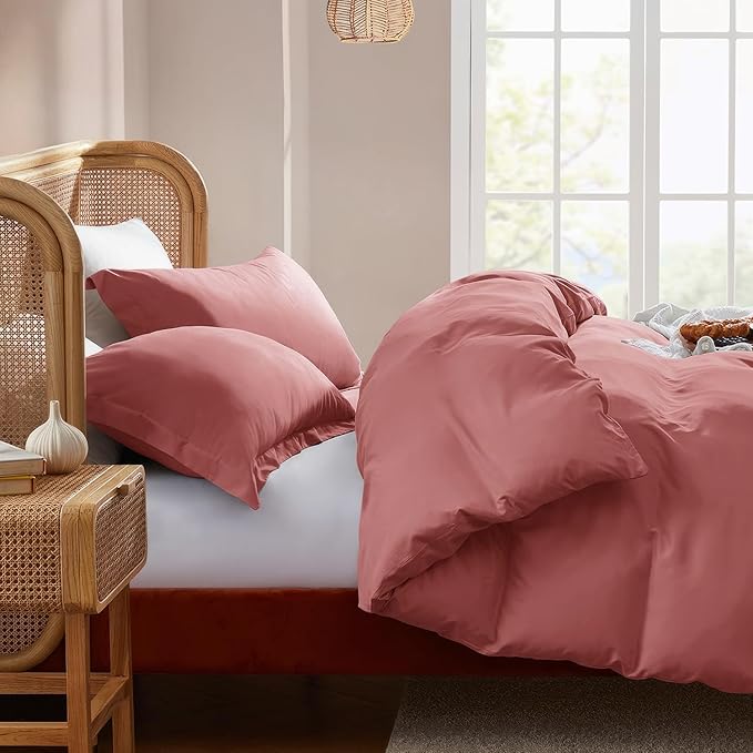 Nestl Pink Clay Duvet Cover Full Size - Soft Double Brushed Full Size Duvet Cover Set, 3 Piece, with Button Closure, 1 Duvet Cover 80x90 inches and 2 Pillow Shams