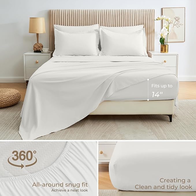 Sasttie California King Comforter Set, 7 Pieces Reversible Cal King Bed in a Bag, Complete Bedding Set Includes Comforter, Flat Sheet, Fitted Sheet, Pillowcases and Pillow Shams, Ivory