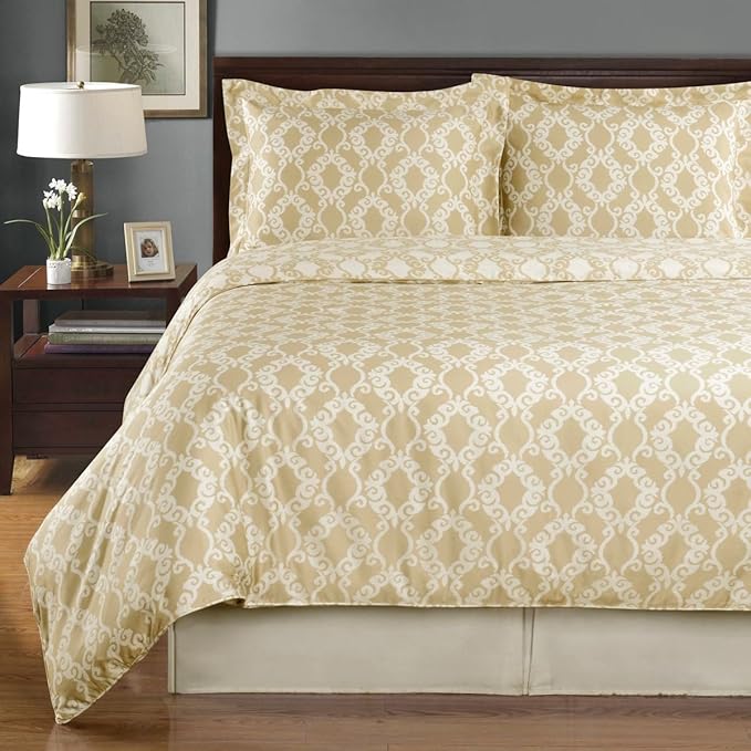 Royal Hotel Bedding Beige and Ivory Sierri 3 Piece Twin/Twin XL Comforter Set 100% Cotton 300 Thread Count