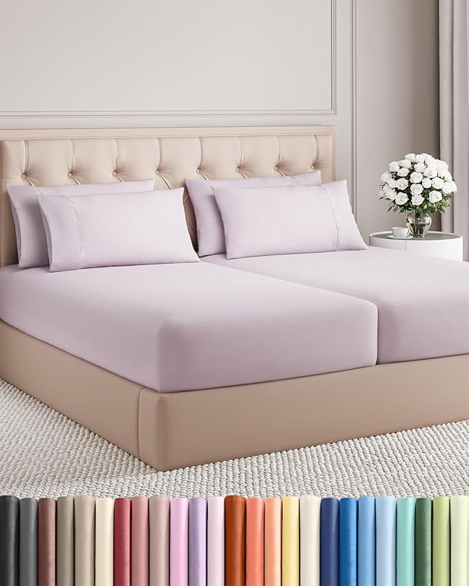 Split King 7 Piece Sheet Set - Comfy Breathable & Cooling - Soft Hotel Luxury Bedding Set w/ 8-16 Inch Deep Pockets - 1 Flat & 2 Fitted Sheet & 4 Pillowcases - Cozy and Wrinkle Free - Light Lavender