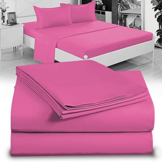 Twin XL 100% Microfiber Double Brushed Sheet Set - Extra-Soft & Wrinkle-Free - 15" Deep Pockets, 39" x 80" - Ideal for Dorms, Hospitals & Split King Beds - 3 PC Set (Twin XL, Hot Pink)