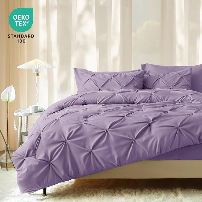 JOLLYVOGUE Full Size Comforter Sets 7 Pieces - Bed in a Bag Full for All Season, Pintuck Bedding Comforter Sets with Comforter, Flat Sheet, Fitted Sheet and Pillowcases & Shams, Purple