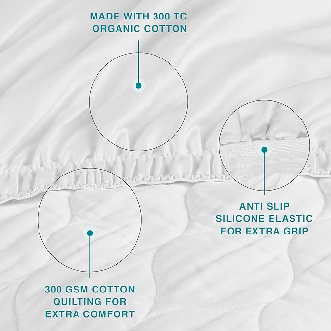FABDREAMS Organic Quilted Mattress Protector Twin Size | Mattress Pad| Mattress Cover| Naturally Breathable | Noiseless| Fits up to 17" Deep Pockets| Temperature Regulating | Twin | White