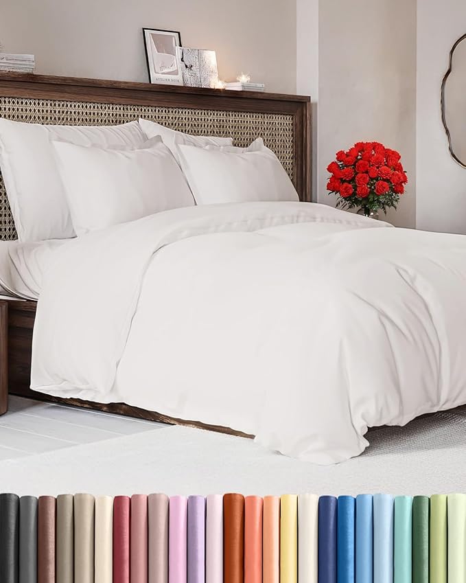 Duvet Cover Queen Size - Extra Soft Queen Size Duvet Cover - Lightweight, Breathable, Easy Care & Fade Free w/ Zipper Closures & Ties - 90" x 90" Inches - (Antique White) Comforter Not Included