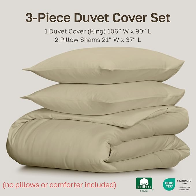California Design Den 3 Pc King Duvet Cover Set - Winner Good Housekeeping Best Bedding Awards 2025, 400 Thread Count Sateen, 100% Cotton King Size Duvet Cover, Soft & Durable - Beige (Golden Tone)