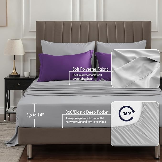 BEDELITE King Size Comforter Set 7 Pieces Bed in A Bag - Soft Microfiber Reversible Purple Bed Set with Comforters, Sheets, Pillowcases & Shams, Cozy Luxury Bedding Sets for All Season