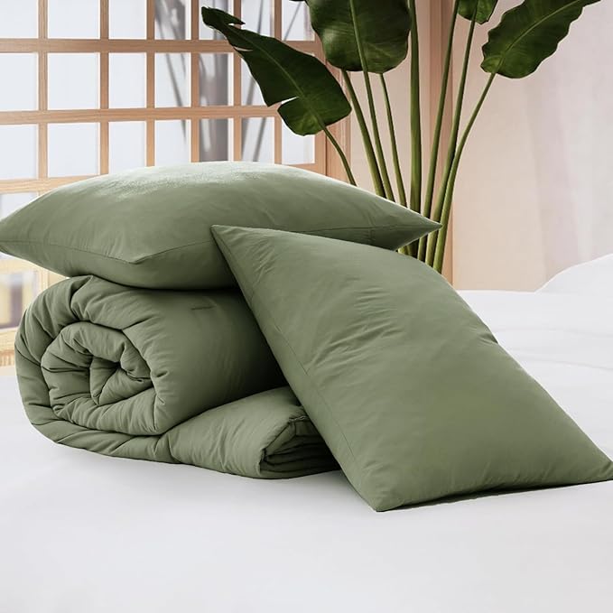 WRENSONGE Queen Comforter Set - 3 Pieces Prewashed Green Comforter Soft Lightweight for All Seasons,Down Alternative Comforters Queen Size with 2 Pillow Shams