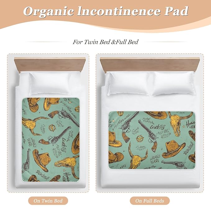 Waterproof Bed Pad Reusable Changing Pad Toddler Mattress Protector Large Pee Pad Baby Diaper Pad Soft Washable Liner Western Hippie Cow Skull Mint Green