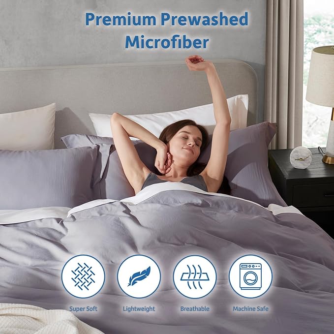 Nestl Grey Lavender Duvet Cover King Size - Soft Prewashed King Duvet Cover Set, 3 Piece, with Zipper Closure, 1 Duvet Cover 104x90 inches and 2 Pillow Shams